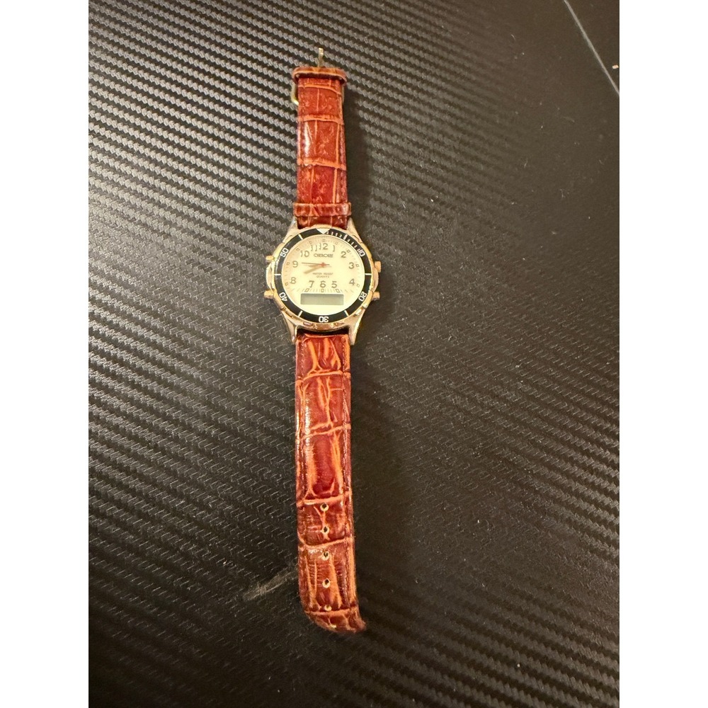 Cherokee Analog Digital Watch Brown Leather Strap 32-145 Water Resist Vintage